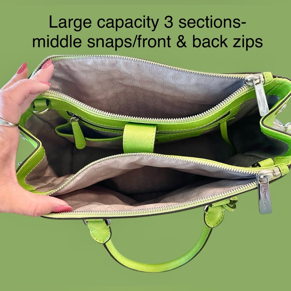 Michael Kors RP $429 Leather Shoulder/top handles Bag Kiwi Green New - Picture 4 of 10